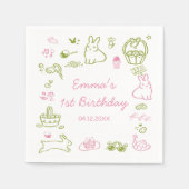 Pink and Green Easter 1st Birthday Party スタンダードカクテルナプキン (正面)