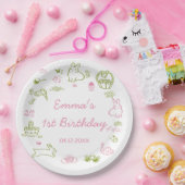 Pink and Green Easter 1st Birthday Party ペーパープレート (パーティー)