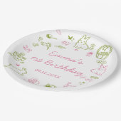 Pink and Green Easter 1st Birthday Party ペーパープレート (アングル)