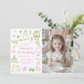 Pink and Green Easter 1st Birthday Photo 招待状 (スタンド正面)