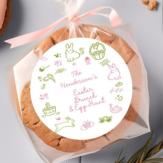 Pink and Green Easter Brunch and Egg Hunt Party ラウンドシール