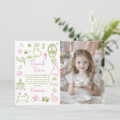 Pink and Green Easter Brunch and Egg Hunt Photo サンキューカード (スタンド正面)