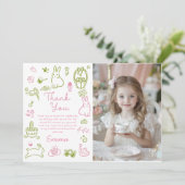 Pink and Green Easter Brunch and Egg Hunt Photo サンキューカード (スタンド正面)