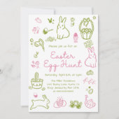 Pink and Green Easter Egg Hunt Party 招待状 (正面)