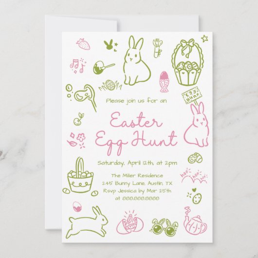 Pink and Green Easter Egg Hunt Party 招待状 (正面)
