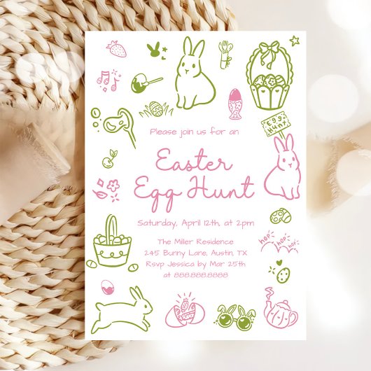 Pink and Green Easter Egg Hunt Party 招待状