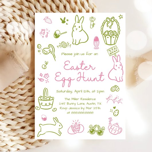 Pink and Green Easter Egg Hunt Party 招待状