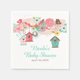 Pink and Green Floral Bird Cages Baby Shower スタンダードカクテルナプキン