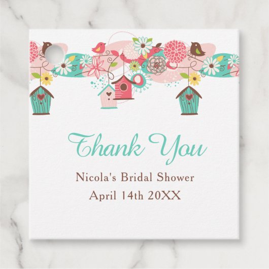 Pink and Green Floral Bird Cages Bridal Shower フェイバータグ (正面)