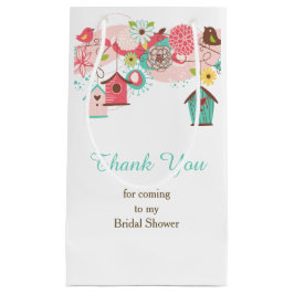Pink and Green Floral Bird Cages Bridal Thank You スモールペーパーバッグ