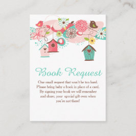 Pink and Green Floral Bird Houses Bridal Shower エンクロージャーカード