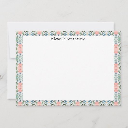 Pink and Green Floral Border Flat Notecard 招待状 (正面)