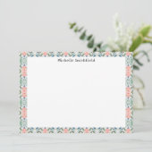 Pink and Green Floral Border Flat Notecard 招待状 (スタンド正面)