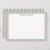Pink and Green Floral Border Flat Notecard 招待状 (正面/裏面)