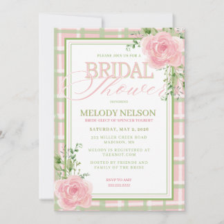 Pink and Green Floral Bridal Shower Invitation 招待状
