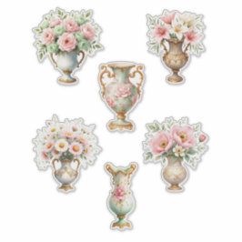 Pink and Green Floral Vase Sheet of Stickers シール