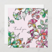 Pink and green flowers サンキューカード (正面/裏面)