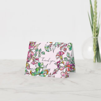 Pink and green flowers サンキューカード