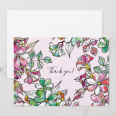 Pink and green flowers　フラット サンキューカード (正面/裏面)