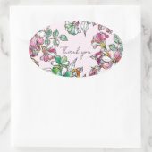 Pink and green flowers 楕円形シール (バッグ)