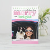 Pink and Green Fun Merry and Bright Holiday Card シーズンカード (スタンド正面)