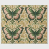 Pink and Green Gift Wrap Butterfly Print ラッピングペーパー (フラット)