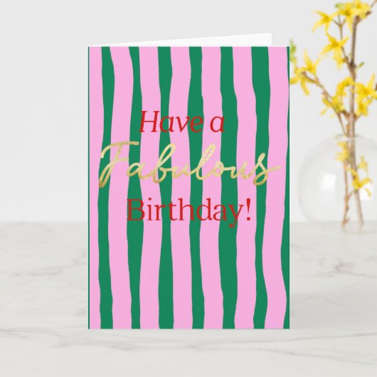 Pink and Green Have a Fabulous Birthday カード (黄色い花)