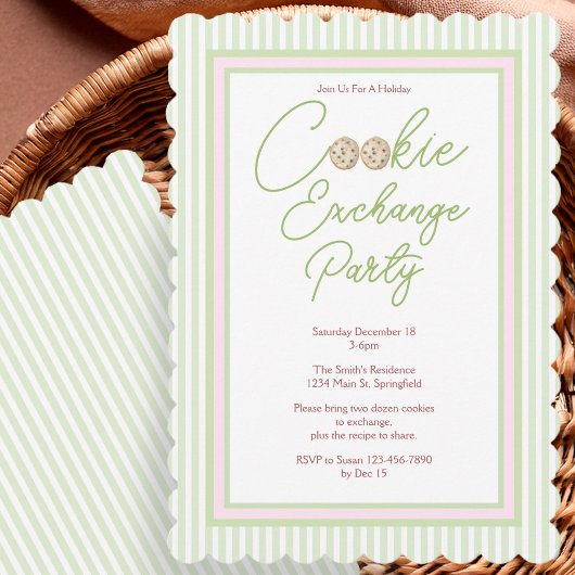 Pink and Green Holiday Cookie Exchange Party 招待状