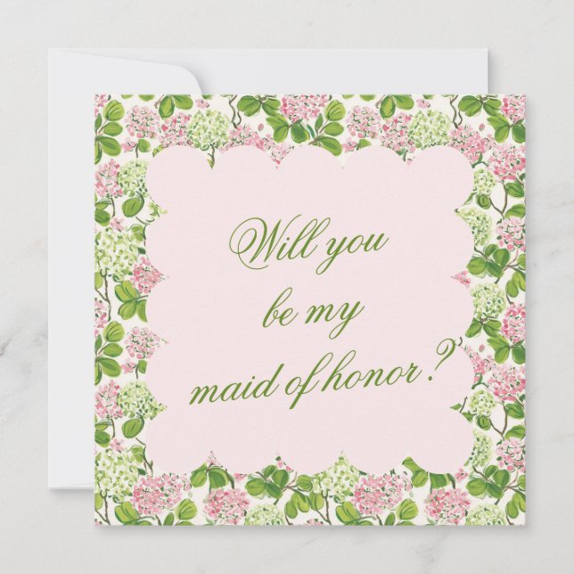 Pink and Green Hydrangea Bridesmaid Proposal Card (正面)