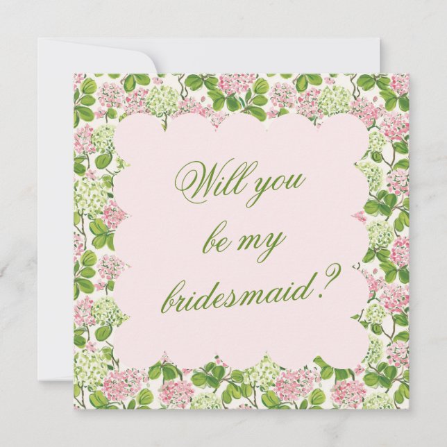 Pink and Green Hydrangea Bridesmaid Proposal Card (正面)