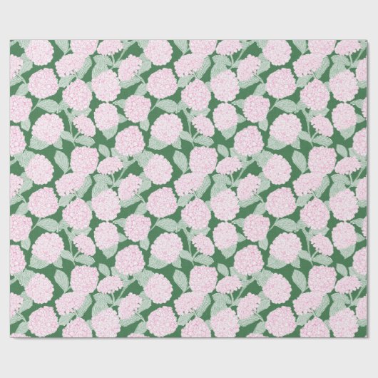 Pink and Green Hydrangea Floral ラッピングペーパー (フラット)