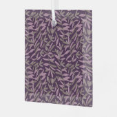  Pink and Green Leaf Pattern on Dark Purple Back ガラスオーナメント (正面左)
