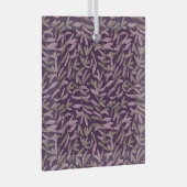  Pink and Green Leaf Pattern on Dark Purple Back ガラスオーナメント (正面右)