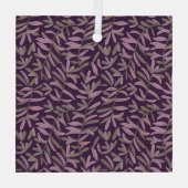  Pink and Green Leaf Pattern on Dark Purple Back ガラスオーナメント (裏面)
