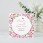 Pink and Green Little Butterfly Floral Baby Shower 招待状 (スタンド正面)