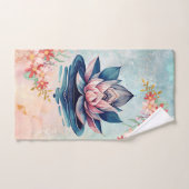 Pink and Green Lotus Floral Art バスタオルセット (ハンドタオル)