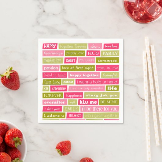 Pink and Green Love Letter Typography Squares スタンダードカクテルナプキン (インサイチュ)