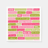 Pink and Green Love Letter Typography Squares スタンダードカクテルナプキン (正面)