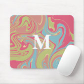 Pink and Green Marble Monogram マウスパッド (マウス)