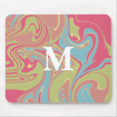 Pink and Green Marble Monogram マウスパッド (正面)