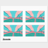 Pink and Green Minimalistic Landscape Stickers 長方形シール (シート)