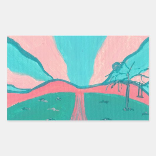 Pink and Green Minimalistic Landscape Stickers 長方形シール (正面)