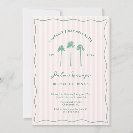 Pink And Green Palm Springs Bachelorette Weekend 招待状 (正面)