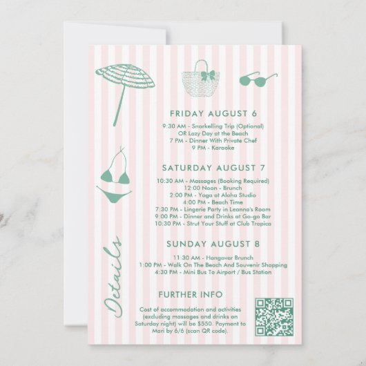 Pink And Green Palm Springs Bachelorette Weekend 招待状 (裏面)