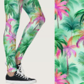 Pink and Green Palm Trees Tropical Patterned レギンス
