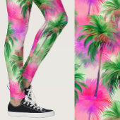 Pink and Green Palm Trees Tropical Patterned レギンス