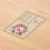 Pink and Green Poinsettia Frosted Christmas Card アクリル招待状 (レイダウン)