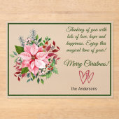Pink and Green Poinsettia Frosted Christmas Card アクリル招待状 (正面)