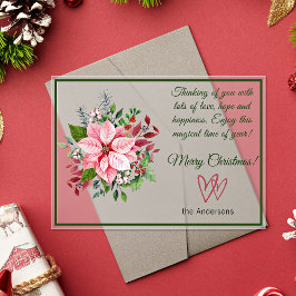Pink and Green Poinsettia Frosted Christmas Card アクリル招待状