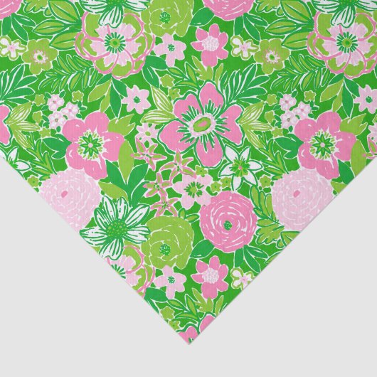 Pink and Green Preppy Palm Beach Floral 薄葉紙 (詳細)